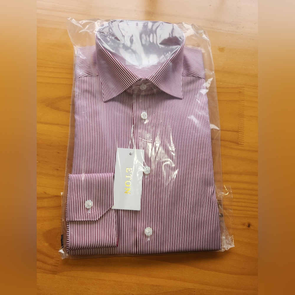 ETON Striped Elevated Twill Shirt Slim 38 Neck 15 NWT